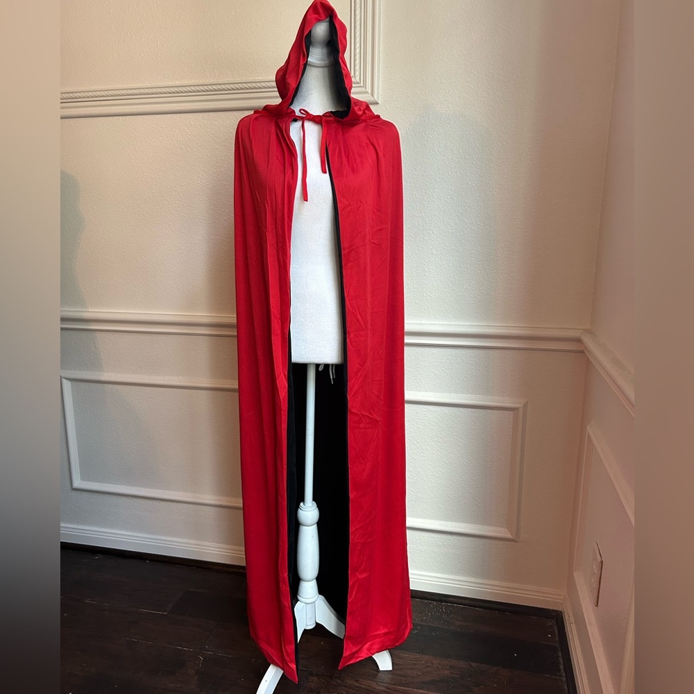 Red or Black Hooded Halloween Costume Reversible Cape, Size OSFM